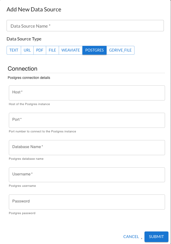 Postgres Connection Schema